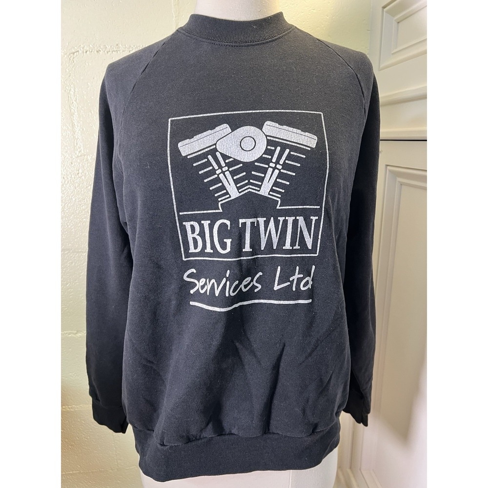 Vtg Screen Stars/Fruit Of A Loom Big Twin Motorcycle England‎ Black Sweatshirt M